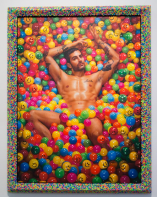 Marc Jacobs in Pierre and Gilles’ “Funny Balls” at the Armory Art Show, photographed by Rebecca smeyne.